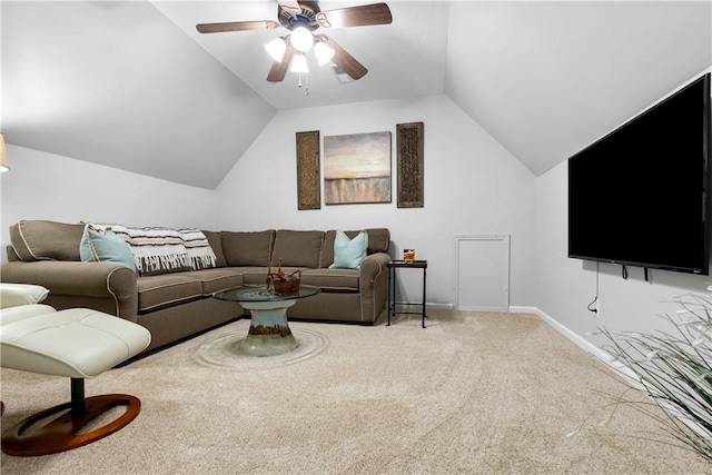 606 Lighthouse Ct, Seneca, SC 29672 - living area with lofted ceiling, ceiling fan, carpet, and baseboards