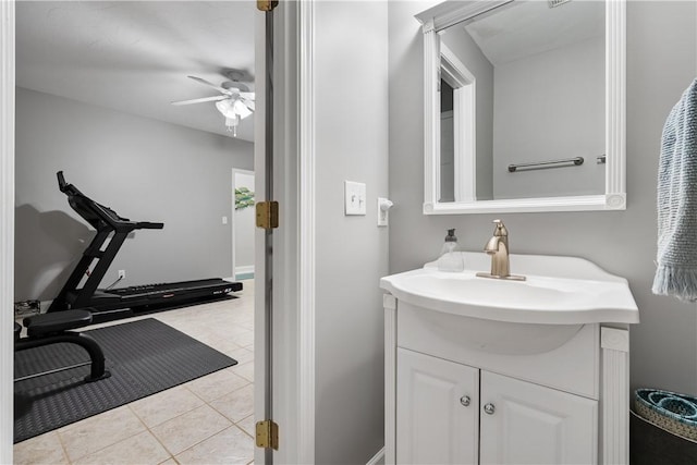 606 Lighthouse Ct, Seneca, SC 29672 - bathroom featuring vanity, a ceiling fan, and tile patterned flooring