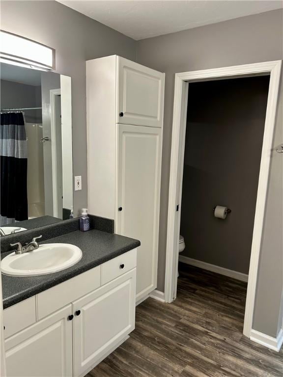 105 Eagle Ct, Westminster, SC 29693 - full bath with vanity, wood finished floors, toilet, baseboards, and curtained shower