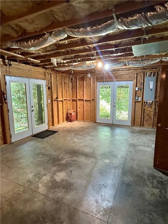 105 Eagle Ct, Westminster, SC 29693 - miscellaneous room featuring french doors, unfinished concrete flooring, and electric panel