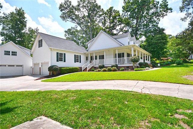 203 Tulip Tree Ct, Easley, SC 29642 - view of front of home with covered porch, concrete driveway, a front yard, an attached garage, and crawl space