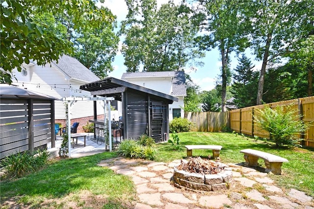203 Tulip Tree Ct, Easley, SC 29642 - view of yard featuring an outdoor fire pit, a pergola, and a patio area