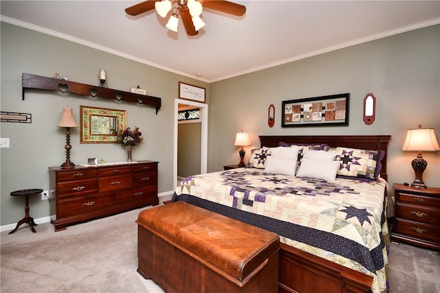 203 Tulip Tree Ct, Easley, SC 29642 - bedroom with light carpet, crown molding, baseboards, and ceiling fan