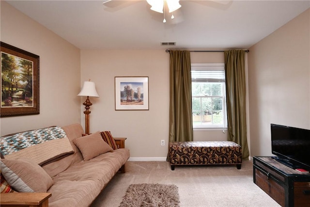 203 Tulip Tree Ct, Easley, SC 29642 - living area with light carpet, a ceiling fan, and baseboards