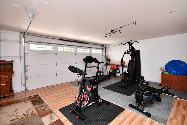 203 Tulip Tree Ct, Easley, SC 29642 - workout area featuring wood finished floors, a garage, and plenty of natural light