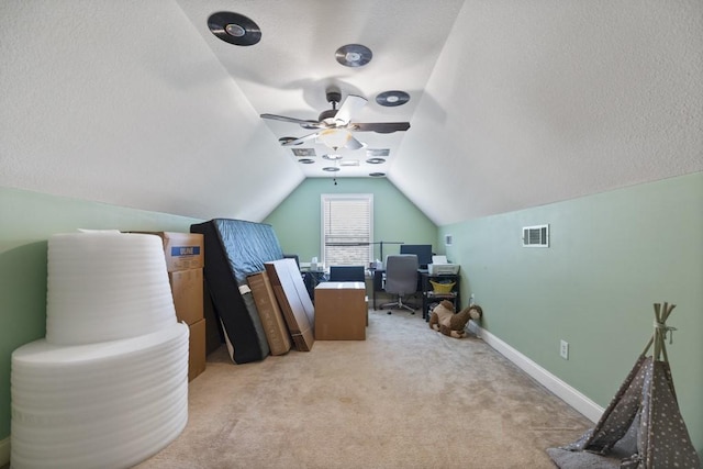 6352 Valley Farm Rd, Seneca, SC 29678 - carpeted office space with a ceiling fan, vaulted ceiling, and baseboards