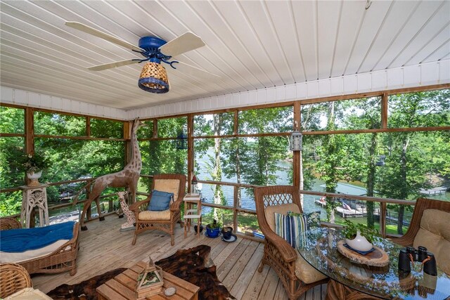 79 Blue Heron Cv, Abbeville, SC 29620 - sunroom / solarium featuring ceiling fan and a water view