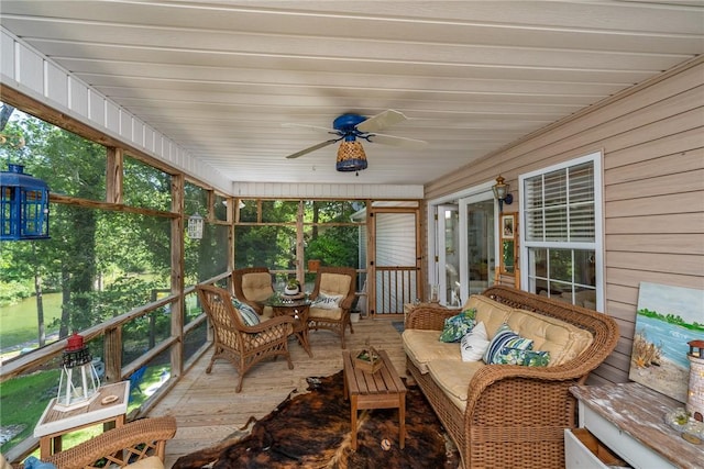79 Blue Heron Cv, Abbeville, SC 29620 - sunroom featuring a ceiling fan, outdoor lounge area, and outdoor dining area