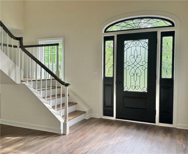 102 Buckingham Ct, Easley, SC 29640 - entryway with stairway, wood finished floors, and baseboards