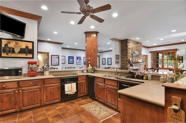 405 Windcrest Ct, Salem, SC 29676 - kitchen with stainless steel microwave, oven, ornamental molding, a ceiling fan, and light countertops