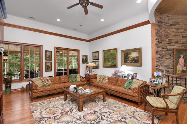 405 Windcrest Ct, Salem, SC 29676 - living area featuring ceiling fan, wood finished floors, and recessed lighting