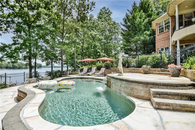 405 Windcrest Ct, Salem, SC 29676 - view of pool with a fenced backyard, a water view, and a patio area