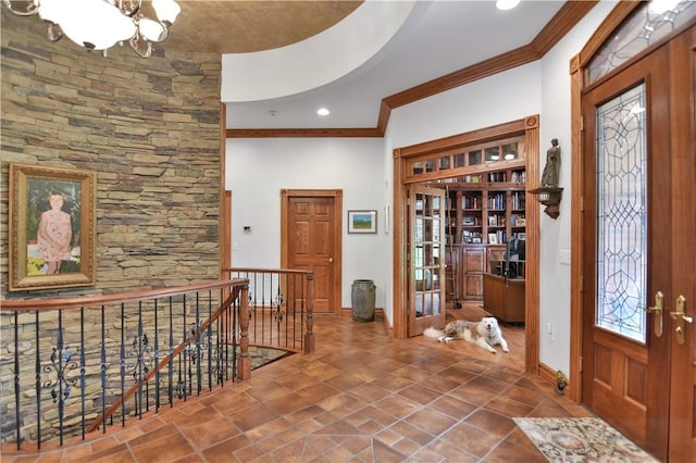 405 Windcrest Ct, Salem, SC 29676 - foyer entrance featuring a chandelier, ornamental molding, recessed lighting, and french doors
