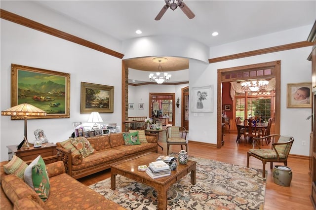 405 Windcrest Ct, Salem, SC 29676 - living area featuring a chandelier, wood finished floors, ceiling fan, and recessed lighting