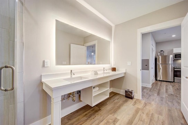 13500 Clemson Blvd Unit 2410, Seneca, SC 29678 - full bathroom with wood finished floors, an enclosed shower, and electric panel