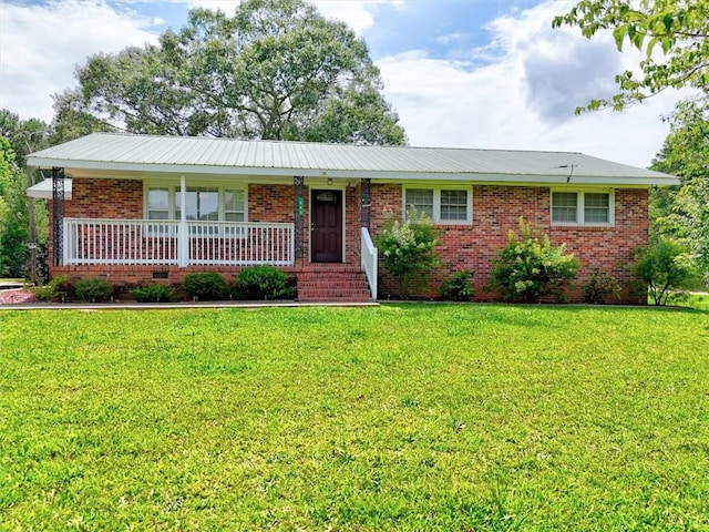 440 Cooley Bridge Rd, Pelzer, SC 29669 - ranch-style home with a porch, a front yard, and brick siding