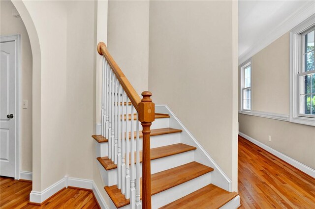 10 Laurelcrest Ln, Travelers Rest, SC 29690 - stairs with wood finished floors, plenty of natural light, and arched walkways