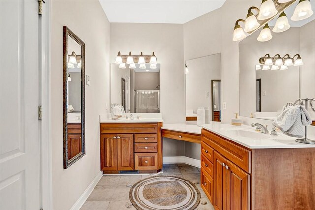 10 Laurelcrest Ln, Travelers Rest, SC 29690 - full bath with a shower stall, vanity, and a chandelier