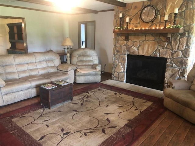 431 Seigler Rd, Iva, SC 29655 - living room with hardwood / wood-style floors and a stone fireplace
