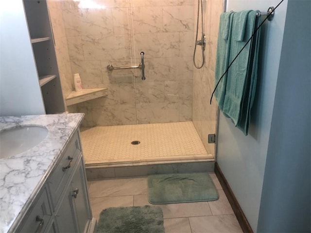 431 Seigler Rd, Iva, SC 29655 - full bath featuring a stall shower, vanity, and tile patterned floors