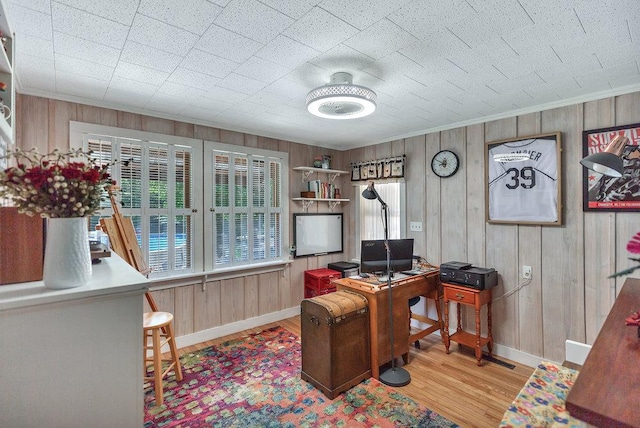197 Jubie Ln, Seneca, SC 29672 - office space with wood walls, light wood finished floors, and ornamental molding