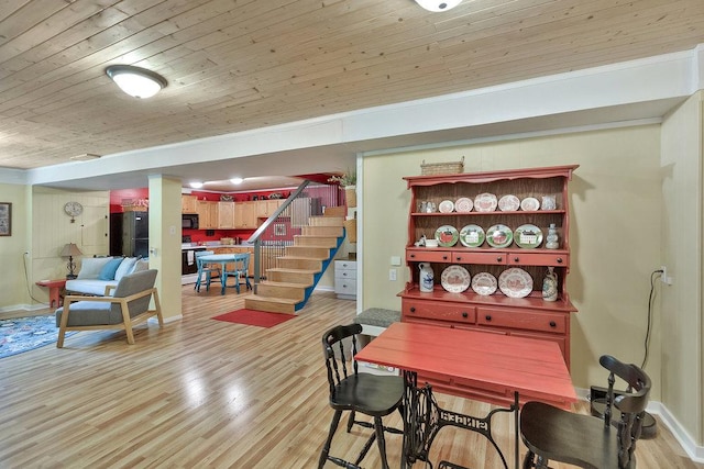 197 Jubie Ln, Seneca, SC 29672 - dining space with stairs, light wood finished floors, and wood ceiling