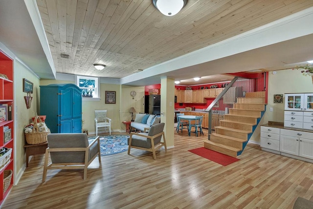 197 Jubie Ln, Seneca, SC 29672 - living area with stairway, light wood-style floors, and wooden ceiling