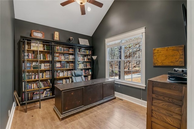 703 Timberbrook Trl, Salem, SC 29676 - office area with a ceiling fan, light wood-style floors, and high vaulted ceiling