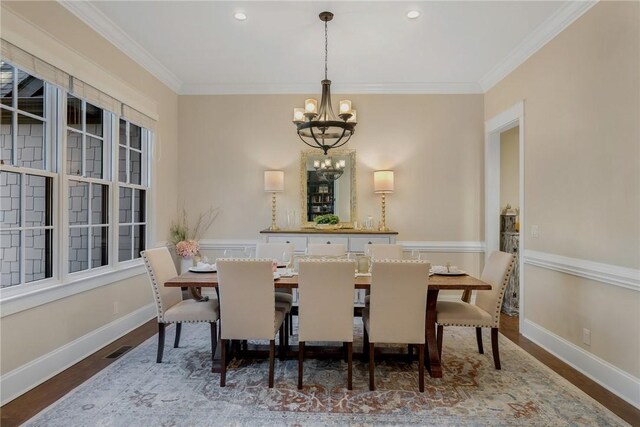 703 Timberbrook Trl, Salem, SC 29676 - dining space with a chandelier, wood finished floors, crown molding, and recessed lighting
