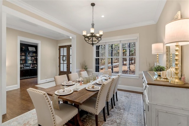 703 Timberbrook Trl, Salem, SC 29676 - dining room with a chandelier, wood finished floors, crown molding, french doors, and recessed lighting