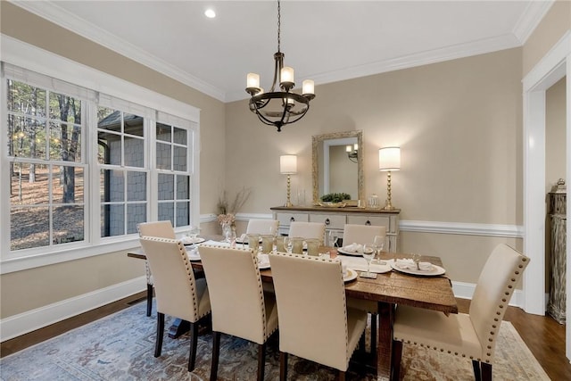 703 Timberbrook Trl, Salem, SC 29676 - dining area featuring a chandelier, ornamental molding, dark wood finished floors, and recessed lighting