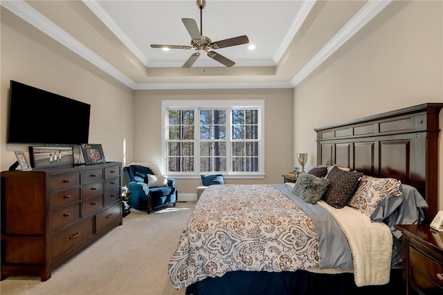 703 Timberbrook Trl, Salem, SC 29676 - bedroom featuring light carpet, a raised ceiling, crown molding, and ceiling fan