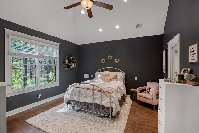703 Timberbrook Trl, Salem, SC 29676 - bedroom featuring multiple windows, wood finished floors, high vaulted ceiling, recessed lighting, and a ceiling fan