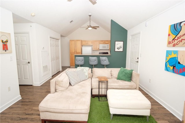 633 Harts Cove Way Unit 633, Seneca, SC 29678 - living room with ceiling fan, dark wood-type flooring, and vaulted ceiling