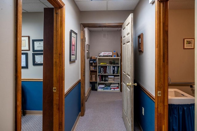 316 Brewer Rd, Walhalla, SC 29691 - hallway with carpet flooring, a drop ceiling, and attic access