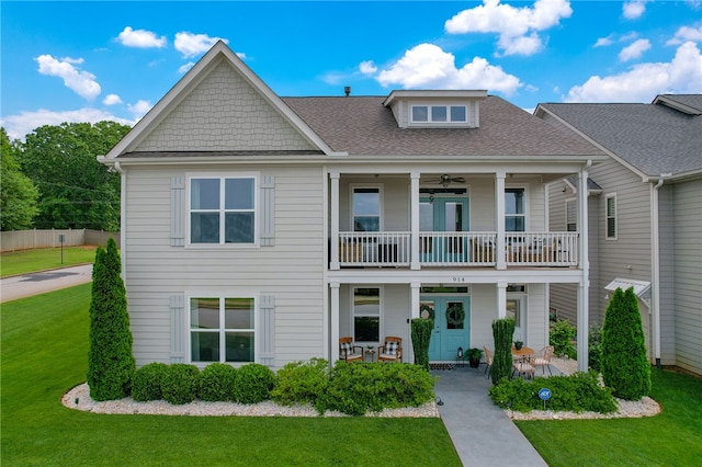 914 Blue Moon St, Taylors, SC 29687 - view of front of property with a balcony, a porch, a front lawn, and a ceiling fan