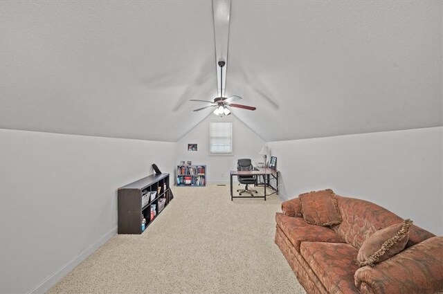 213 Redbud St, Seneca, SC 29672 - carpeted living area with vaulted ceiling and ceiling fan