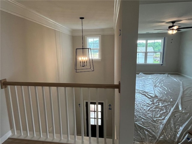 109 Sunrise Ct Unit Sun0005, Anderson, SC 29625 - stairs with a chandelier, plenty of natural light, ornamental molding, and ceiling fan