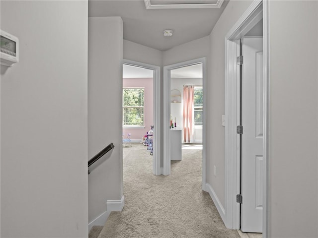 112 Wilbur St, Easley, SC 29640 - hall featuring carpet floors, an upstairs landing, and attic access