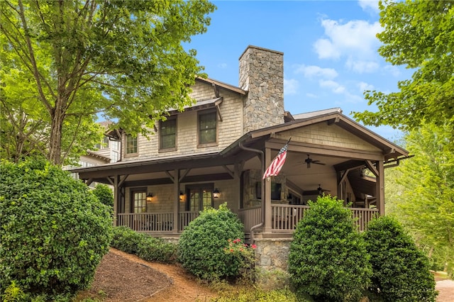 129 N Lawn Dr, Sunset, SC 29685 - view of front of house featuring a chimney, a porch, and ceiling fan