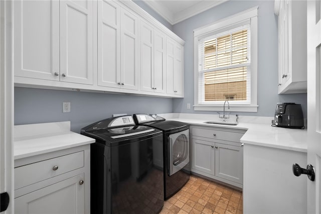129 N Lawn Dr, Sunset, SC 29685 - laundry area with separate washer and dryer, cabinet space, and crown molding