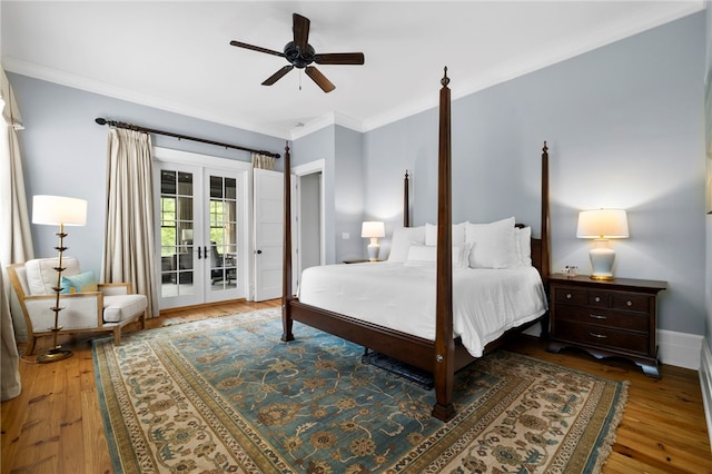 129 N Lawn Dr, Sunset, SC 29685 - bedroom with access to outside, french doors, wood finished floors, ornamental molding, and a ceiling fan