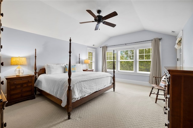 129 N Lawn Dr, Sunset, SC 29685 - carpeted bedroom featuring lofted ceiling and a ceiling fan