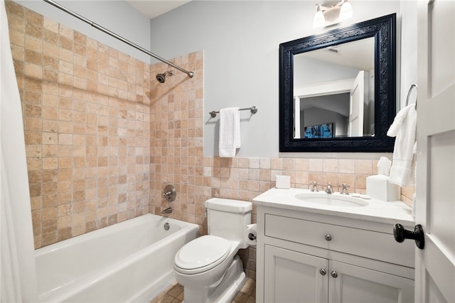 129 N Lawn Dr, Sunset, SC 29685 - bathroom with shower / bath combo with shower curtain, tile walls, and vanity