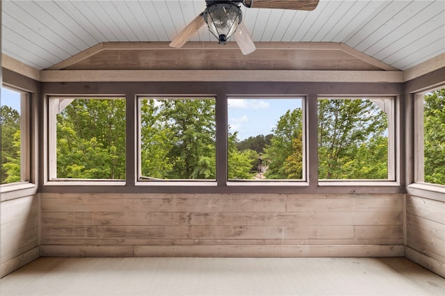 129 N Lawn Dr, Sunset, SC 29685 - unfurnished sunroom with vaulted ceiling, wood walls, and wooden ceiling