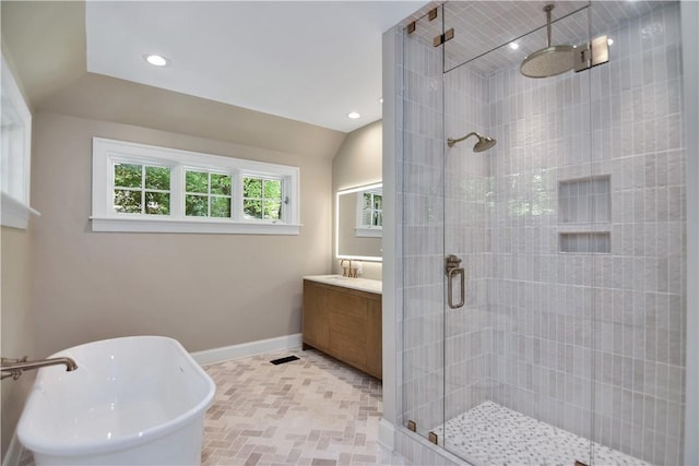6 Skipper Ln, Salem, SC 29676 - bathroom featuring a shower stall, vanity, recessed lighting, and a soaking tub