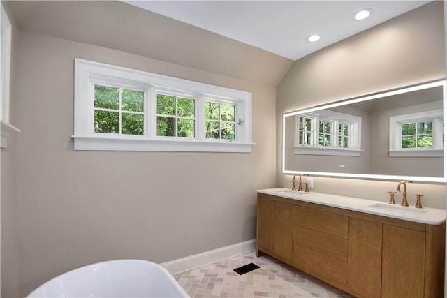 6 Skipper Ln, Salem, SC 29676 - full bath with plenty of natural light, a freestanding tub, recessed lighting, double vanity, and tile patterned flooring