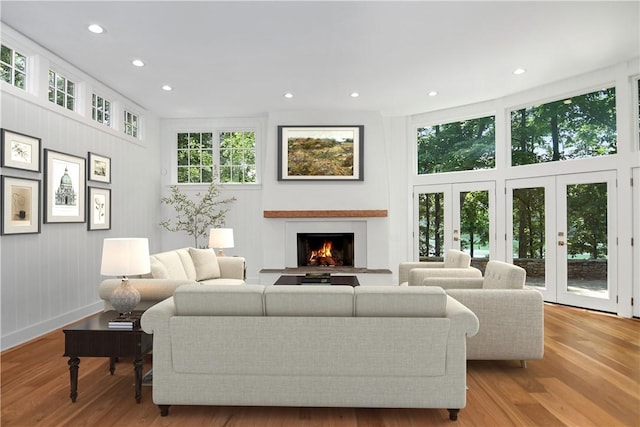 6 Skipper Ln, Salem, SC 29676 - living room with french doors, wood finished floors, a warm lit fireplace, and recessed lighting