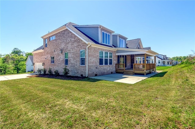 740 Enoree River Pl, Greer, SC 29651 - back of house featuring crawl space, brick siding, a patio area, and a lawn