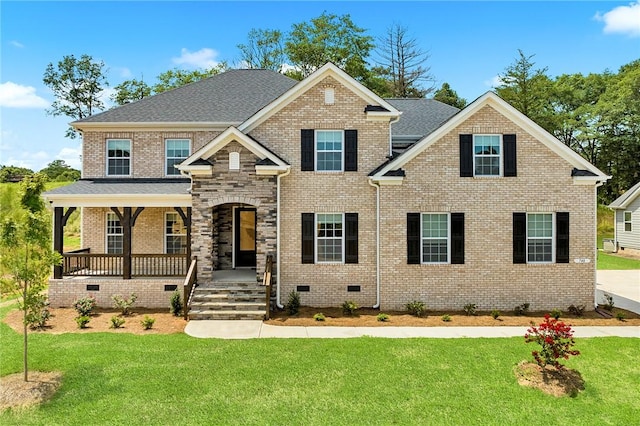 740 Enoree River Pl, Greer, SC 29651 - craftsman inspired home featuring a porch, a front lawn, brick siding, and a shingled roof
